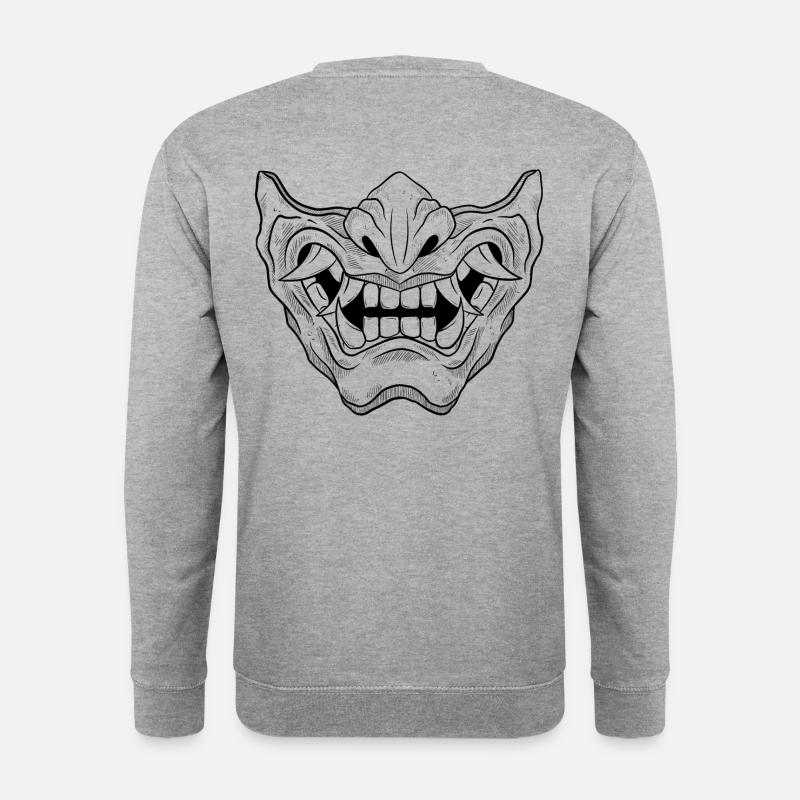 Japanische Dämonenmaske - Unisex Pullover - Weißgrau meliert