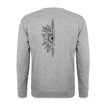 Fleur de tournesol dotwork - Sweat-shirt Unisexe - gris chiné - Dos - Michal (187cm)
