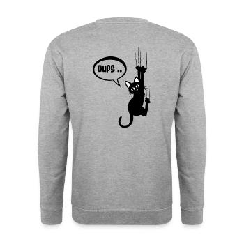 Hoppla.. schwarze Katze betises - Unisex Pullover - Weißgrau meliert - Hinten - Michal (187cm)