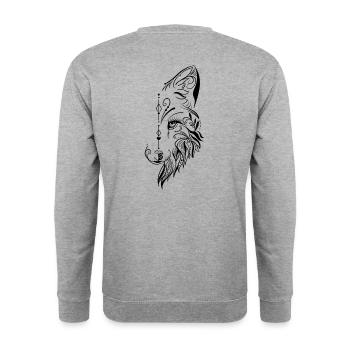 Halb wolfskopf ornamentale Gestaltung - Unisex Pullover - Weißgrau meliert - Hinten - Michal (187cm)