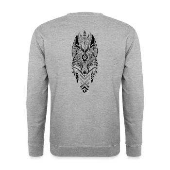 Black drowork tribal fox - Unisex Sweatshirt - salt & pepper - Back - Michal (187cm)