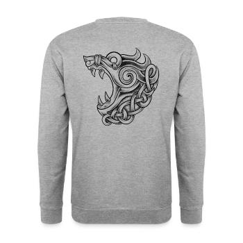 Fenrir Wikinger dotwork Tattoo - Unisex Pullover - Weißgrau meliert - Hinten - Michal (187cm)