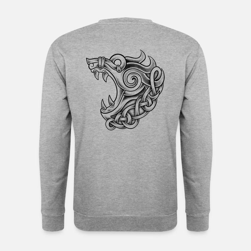 Fenrir Wikinger dotwork Tattoo - Unisex Pullover - Weißgrau meliert