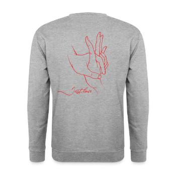 Just love, hand in hand - Unisex Sweatshirt - salt & pepper - Back - Michal (187cm)