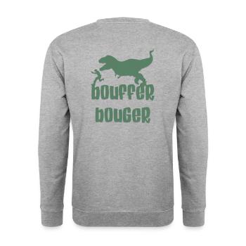 Bouffer bouger " manger bouger " T-rex humour - Sweat-shirt Unisexe - gris chiné - Dos - Michal (187cm)
