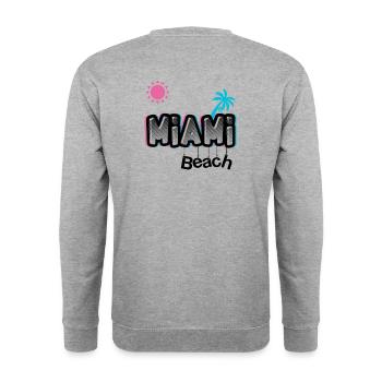 MIAMI Beach rosa / blaues Logo - Unisex Pullover - Weißgrau meliert - Hinten - Michal (187cm)