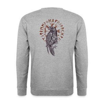 Viking orbeau crow skull & symbol in the background - Unisex Sweatshirt - salt & pepper - Back - Michal (187cm)