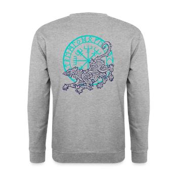 Nordisches Design Fenrir und Vegvisir - Unisex Pullover - Weißgrau meliert - Hinten - Michal (187cm)