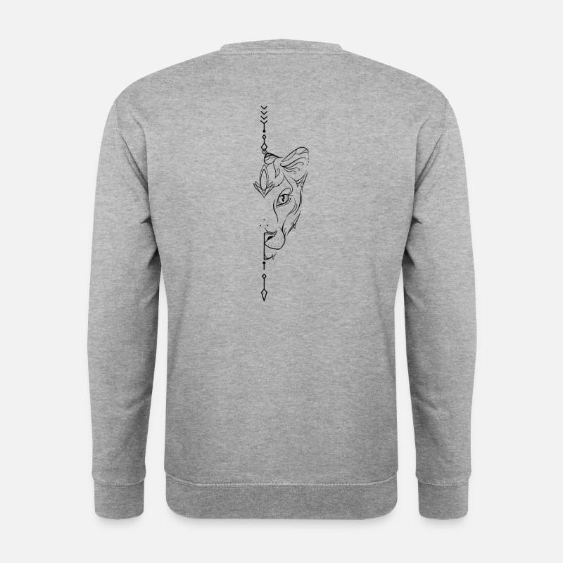 Löwenlinienkunst - Unisex Pullover - Weißgrau meliert