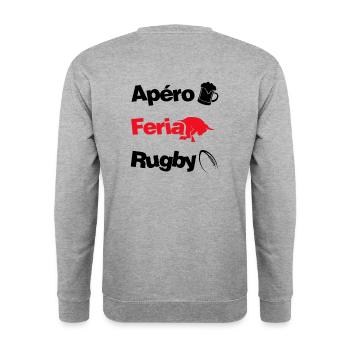 Féria, apéro et Rugby - Sweat-shirt Unisexe - gris chiné - Dos - Michal (187cm)