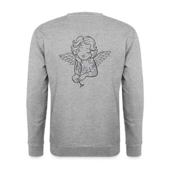 Kleiner tätowierter Engel - Unisex Pullover - Weißgrau meliert - Hinten - Michal (187cm)