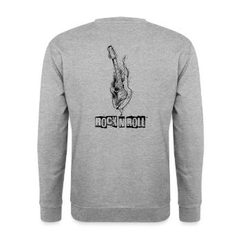 Rock n Roll Gitarre Skizzenkunst - Unisex Pullover - Weißgrau meliert - Hinten - Michal (187cm)