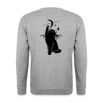 Schwarze Katze im Weltraum - Unisex Pullover - Weißgrau meliert - Hinten - Michal (187cm)
