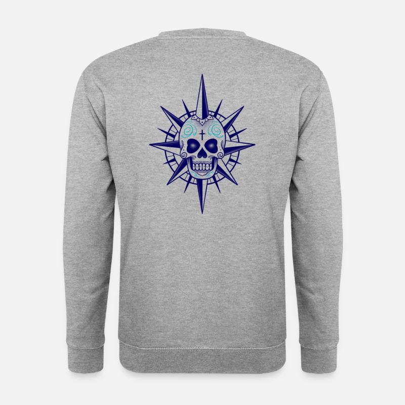 Totenkopf Kompass - Unisex Pullover - Weißgrau meliert