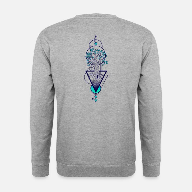 Bunter geometrischer Baum des Lebens - Unisex Pullover - Weißgrau meliert
