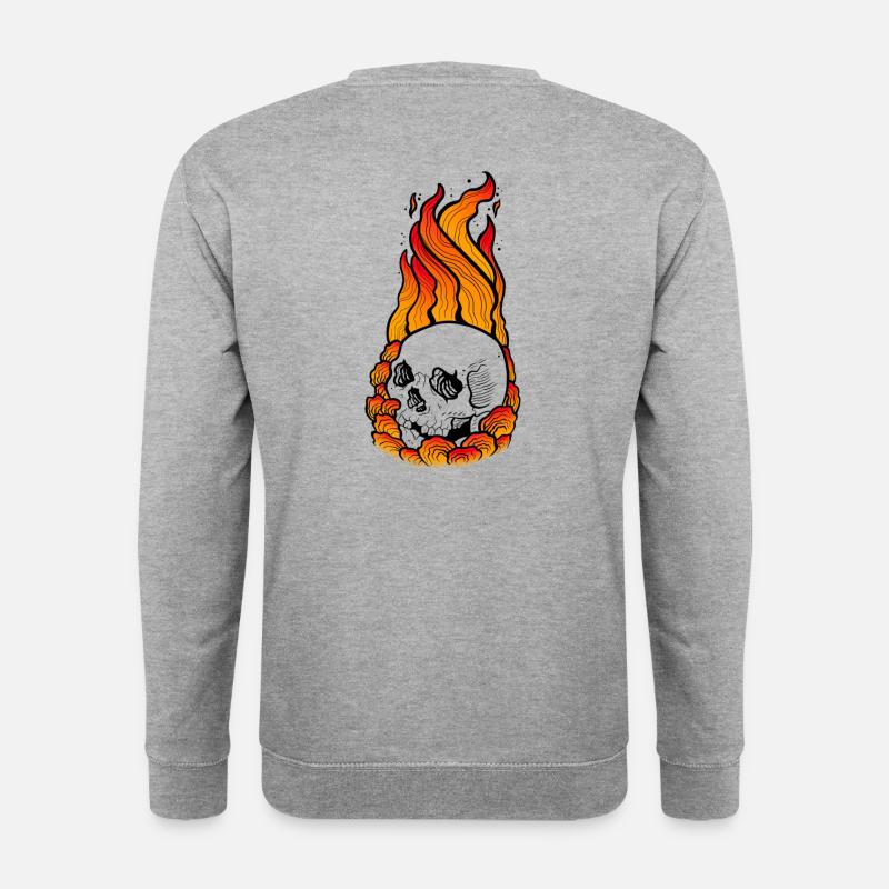 Schädelschädel in Flammen - Unisex Pullover - Weißgrau meliert