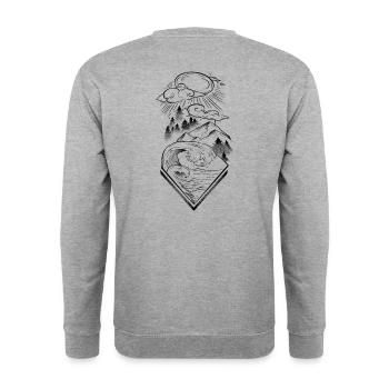 Paysage mer océan et montagnes lineart et dotwork - Sweat-shirt Unisexe - gris chiné - Dos - Michal (187cm)