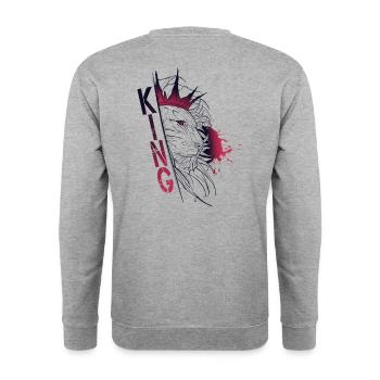 Skizze Müll Löwe - KÖNIG - Unisex Pullover - Weißgrau meliert - Hinten - Michal (187cm)