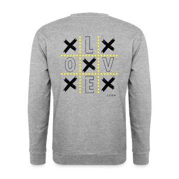 Liebe Schwarz Gelb - Unisex Pullover - Weißgrau meliert - Hinten - Michal (187cm)