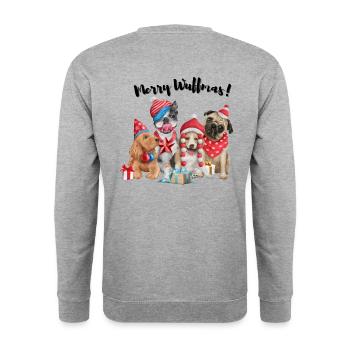 Merry Wuffmas! - Unisex Pullover - Weißgrau meliert - Hinten - Michal (187cm)