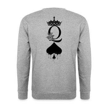 Pik Queen mit Krone und Blumen-Verzierung - Unisex Pullover - Weißgrau meliert - Hinten - Michal (187cm)