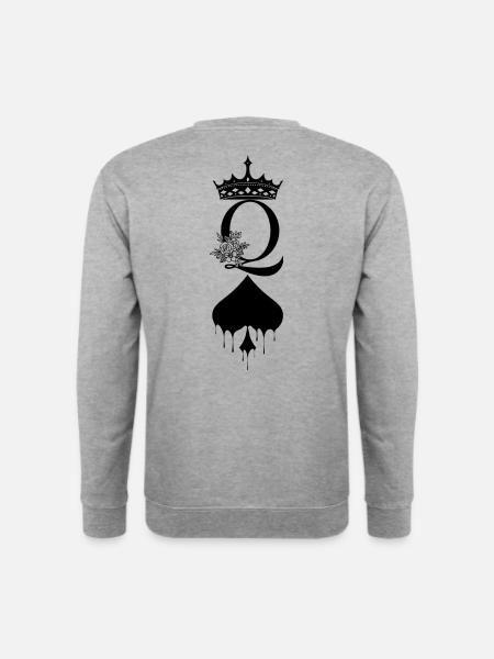 Pik Queen mit Krone und Blumen-Verzierung - Unisex Pullover - Weißgrau meliert