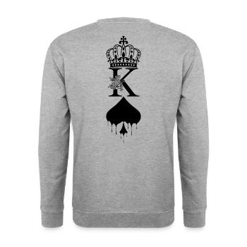 King Pik mit Krone und Blumen-Verzierung - Unisex Pullover - Weißgrau meliert - Hinten - Michal (187cm)