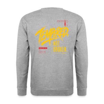 Tempered, Not Broken – Design streetwear motivatio - Unisex Sweatshirt - salt & pepper - Back - Michal (187cm)