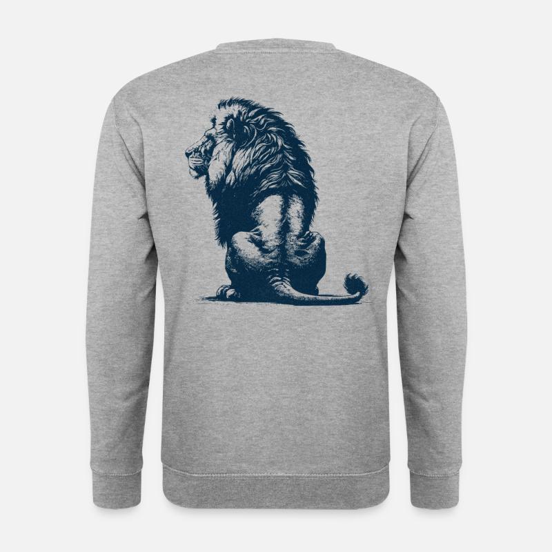 Löwen Papa – Rückansicht Wildkatze männlicher Löwe - Unisex Pullover - Weißgrau meliert