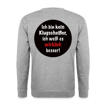 ich bin kein Klugscheißer - Unisex Pullover - Weißgrau meliert - Hinten - Michal (187cm)