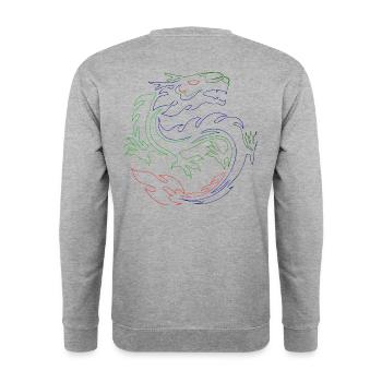 Chinesischer Drache Backprint - Unisex Pullover - Weißgrau meliert - Hinten - Michal (187cm)