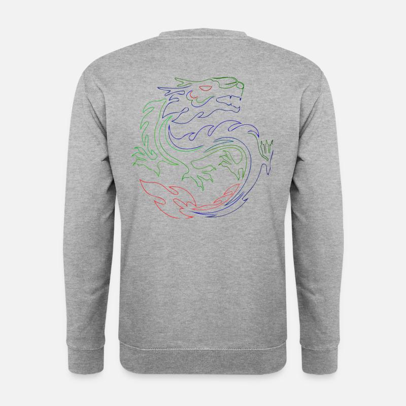 Chinesischer Drache Backprint - Unisex Pullover - Weißgrau meliert