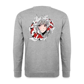 Anime Otaku Koi - Unisex Pullover - Weißgrau meliert - Hinten - Michal (187cm)