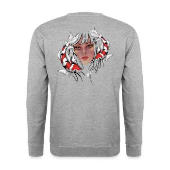 Girls with Koi Carp - Unisex Sweatshirt - salt & pepper - Back - Michal (187cm)