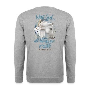 Pferde Reiten Christliche Zitate Pferdebesitzer - Unisex Pullover - Weißgrau meliert - Hinten - Michal (187cm)