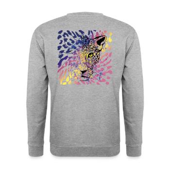 Leopard Raubkatze Animal Print - Unisex Pullover - Weißgrau meliert - Hinten - Michal (187cm)