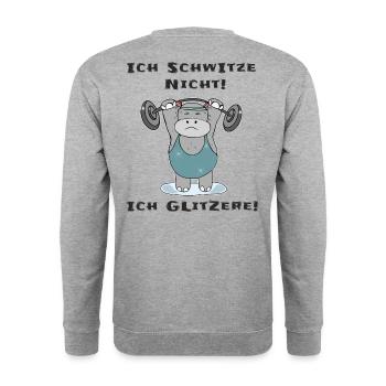 Ich schwitze nicht ich glitzere Dickes Nilpferd - Unisex Pullover - Weißgrau meliert - Hinten - Michal (187cm)