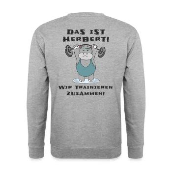 Das ist Herbert wir trainieren zusammen Krafsport - Unisex Pullover - Weißgrau meliert - Hinten - Michal (187cm)