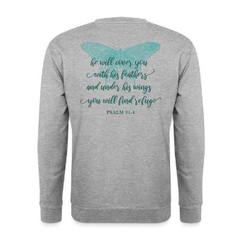 Verset biblique Religieux chrétien - Sweat-shirt Unisexe - gris chiné - Dos - Michal (187cm)