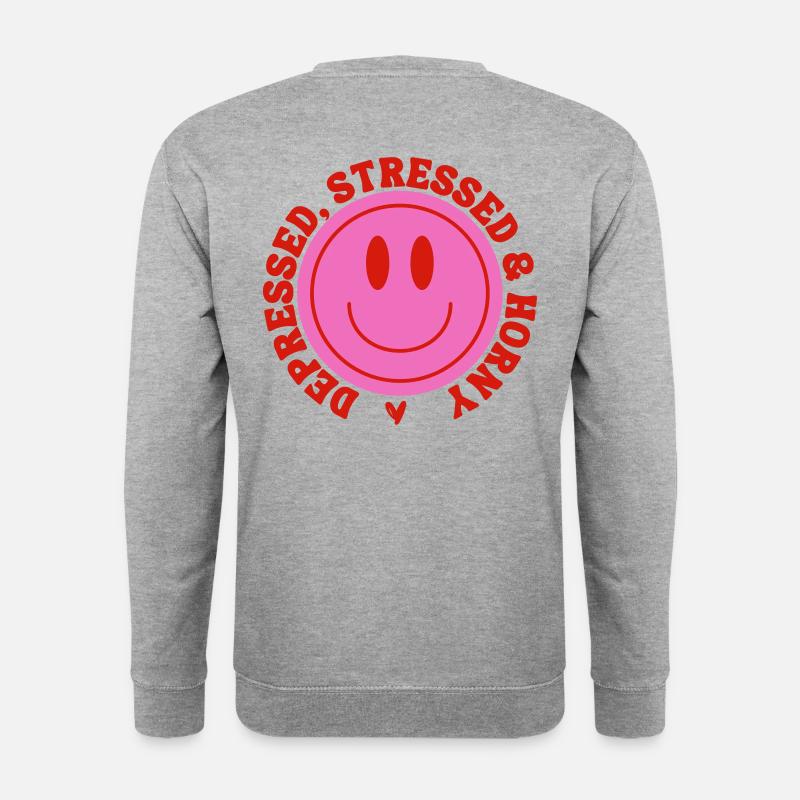 depressed, stressed & horny ❤️ - Unisex Pullover - Weißgrau meliert