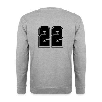 22 Rückennummer Collegestyle Football Fußball Zahl - Unisex Pullover - Weißgrau meliert - Hinten - Michal (187cm)