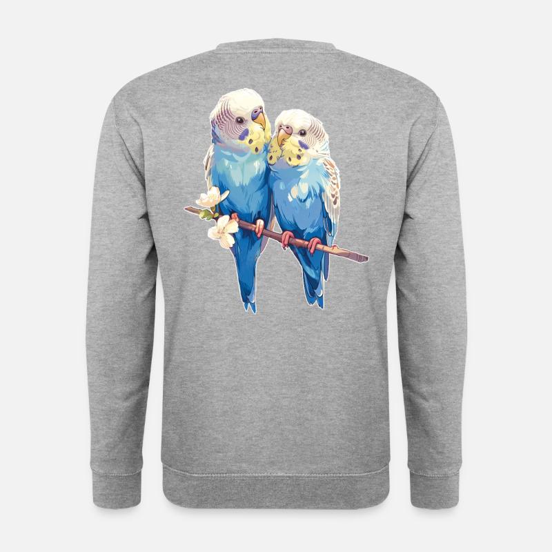 Wellensittiche Wellensittichpaar - Unisex Pullover - Weißgrau meliert