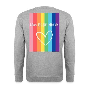 Liebe ist für alle da. - Unisex Pullover - Weißgrau meliert - Hinten - Michal (187cm)