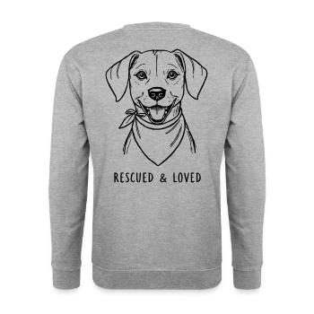 Rescued & Loved Dog - Unisex Pullover - Weißgrau meliert - Hinten - Michal (187cm)