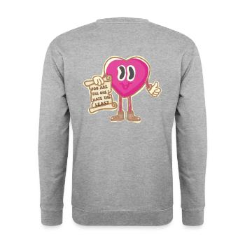 Mascotte vintage amour et tolérance - Sweat-shirt Unisexe - gris chiné - Dos - Michal (187cm)