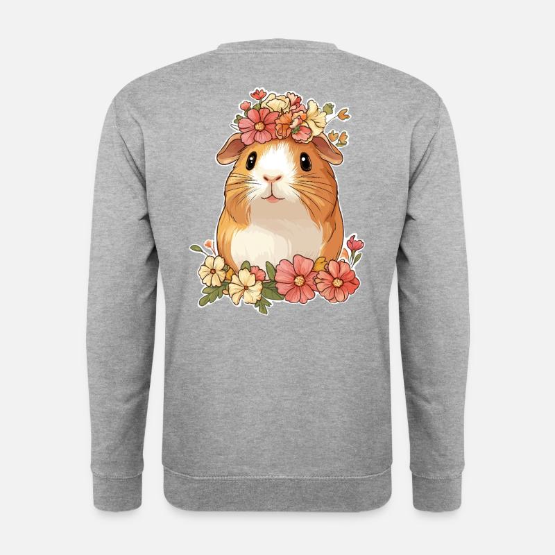 Meerschweinchen mit Blumen - Unisex Pullover - Weißgrau meliert