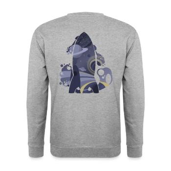 Lunar landing of a rocket facing the universe - Unisex Sweatshirt - salt & pepper - Back - Michal (187cm)