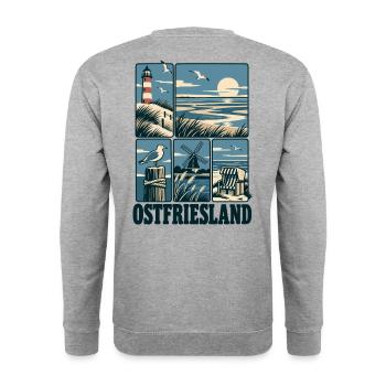 Ostfriesland North Sea Coast - Unisex Pullover - Weißgrau meliert - Hinten - Michal (187cm)