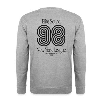 Elite Squad 98 – New York League Retro Streetwear - Unisex Pullover - Weißgrau meliert - Hinten - Michal (187cm)