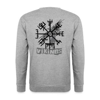 Raven Vikings & Vegvisir - Unisex Sweatshirt - salt & pepper - Back - Michal (187cm)